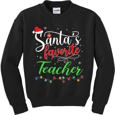 Santas Favorite Teacher Funny Christmas Santa Hat Light TShirt Kids Sweatshirt