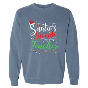 Santas Favorite Teacher Funny Christmas Santa Hat Light TShirt Garment-Dyed Sweatshirt