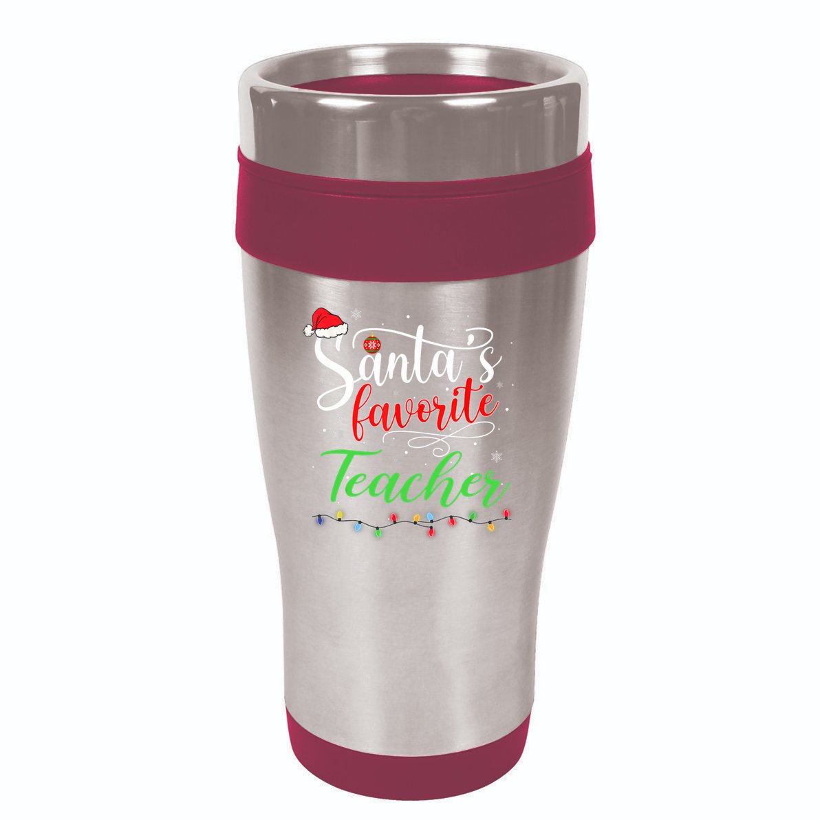 Santas Favorite Teacher Funny Christmas Santa Hat Light TShirt 16oz Travel Tumbler