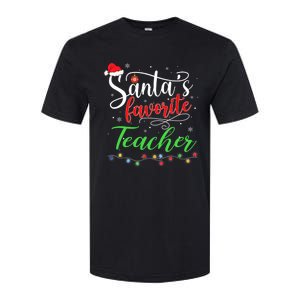 Santas Favorite Teacher Funny Christmas Santa Hat Light TShirt Softstyle CVC T-Shirt