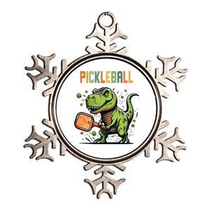 Smileteessports Funny Trex Dinosaur Playing Pickleball Metallic Star Ornament