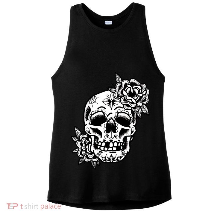 Skull Flower Tattoo Ladies PosiCharge Tri-Blend Wicking Tank