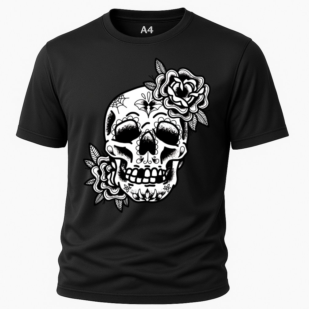Skull Flower Tattoo Cooling Performance Crew T-Shirt