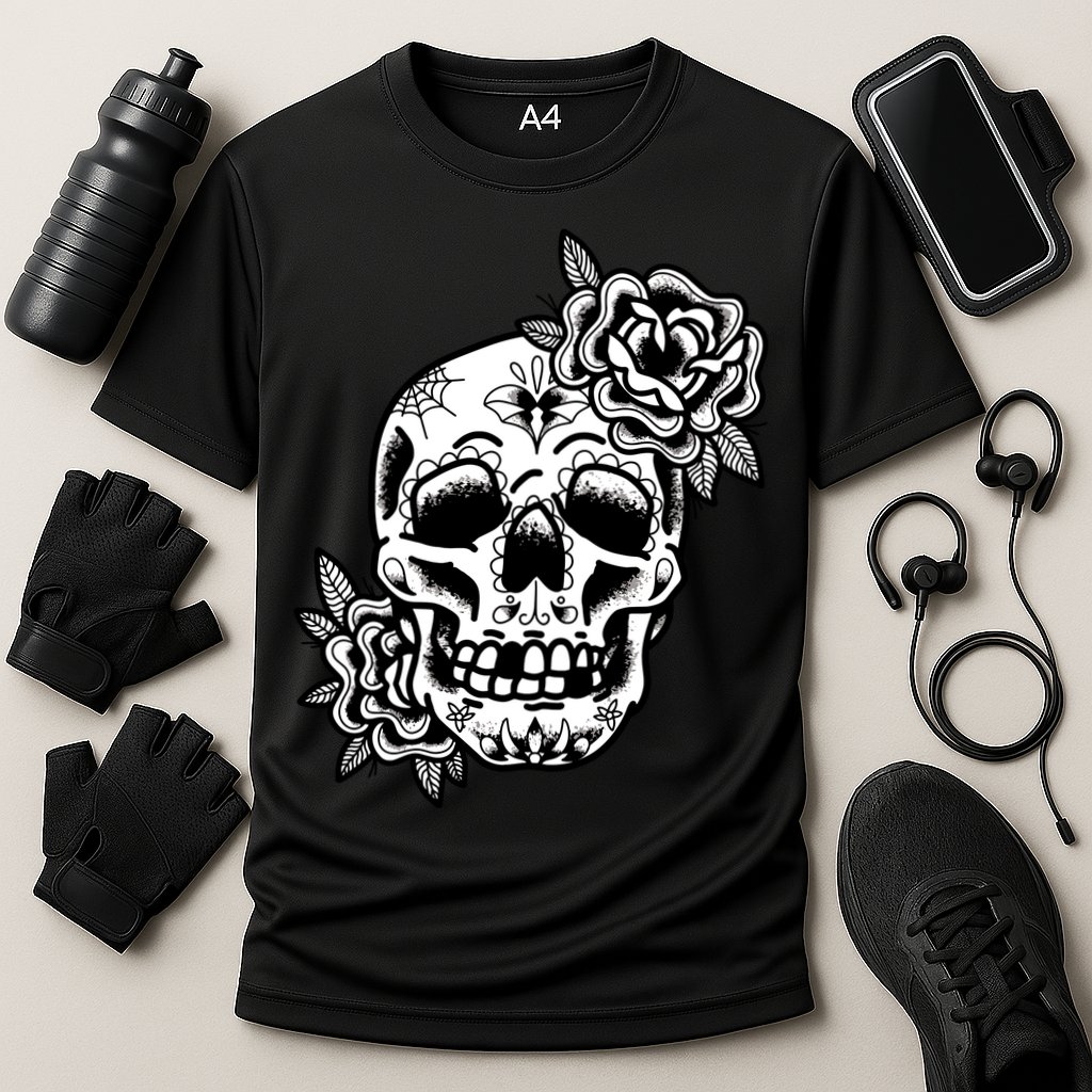 Skull Flower Tattoo Cooling Performance Crew T-Shirt