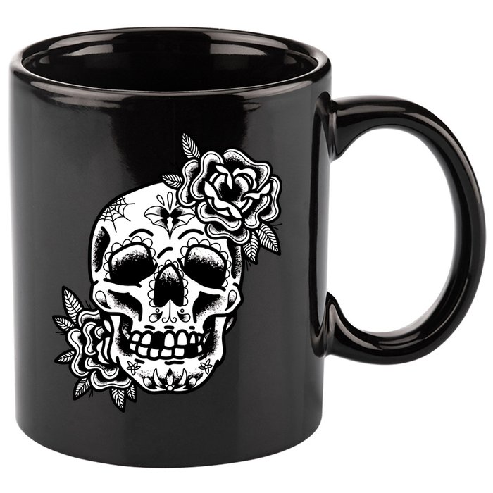 Skull Flower Tattoo 11oz C Handle Ceramic Mug