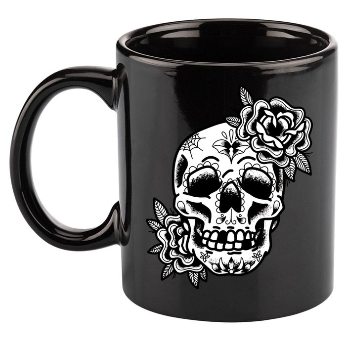 Skull Flower Tattoo 11oz C Handle Ceramic Mug