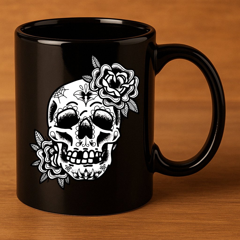 Skull Flower Tattoo 11oz C Handle Ceramic Mug