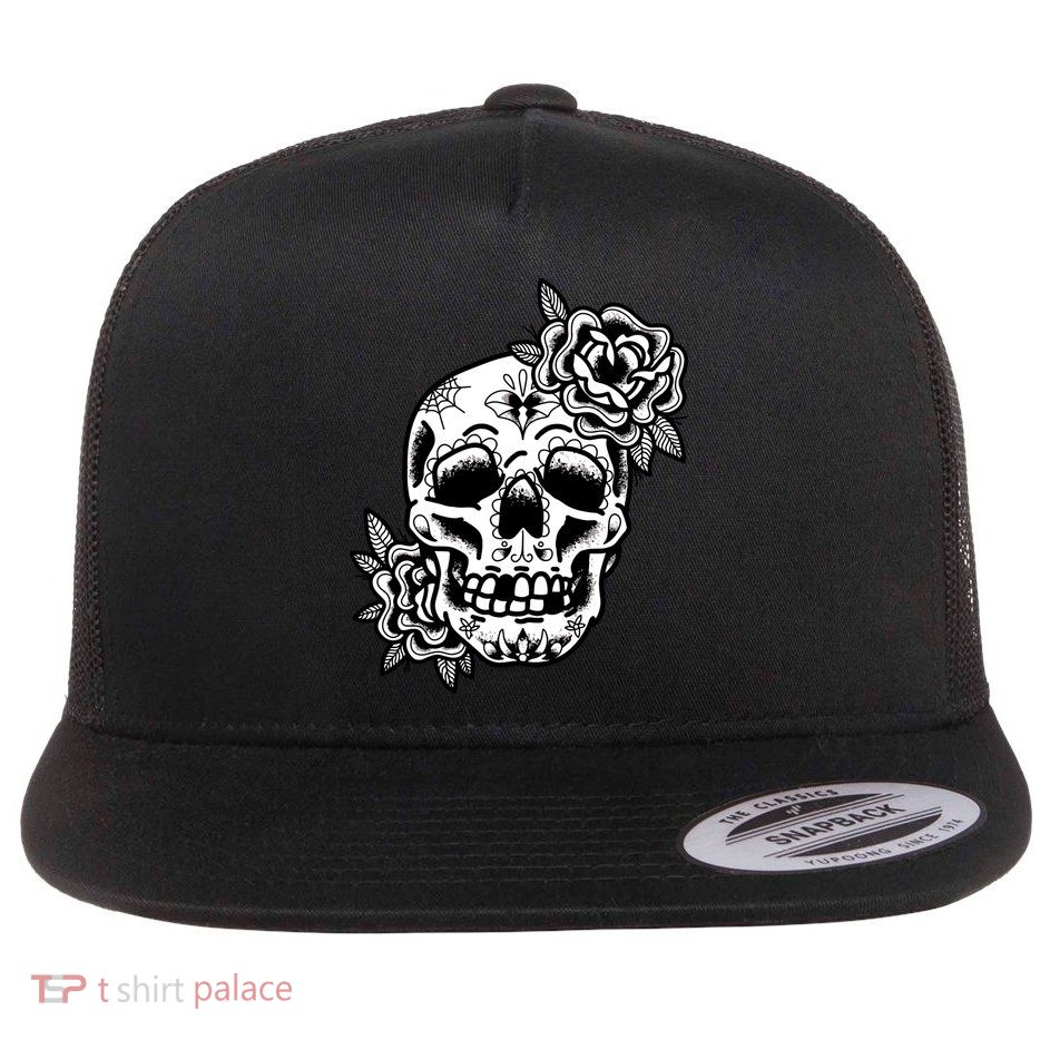 Skull Flower Tattoo Flatbill Hat