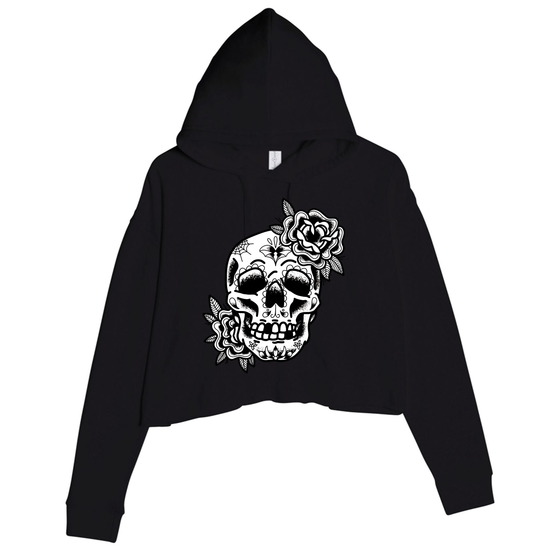 Skull Flower Tattoo Crop Fleece Hoodie
