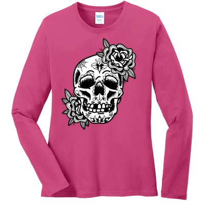 Skull Flower Tattoo Ladies Long Sleeve Shirt