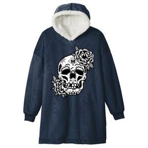 Skull Flower Tattoo Hooded Wearable Blanket