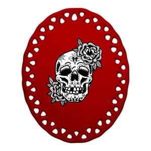 Skull Flower Tattoo Ceramic Oval Ornament