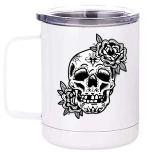 Skull Flower Tattoo 12 oz Stainless Steel Tumbler Cup