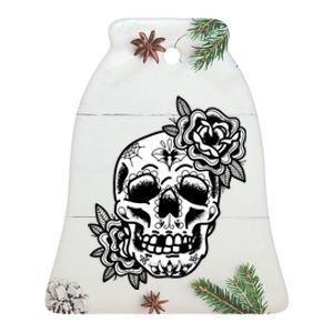 Skull Flower Tattoo Ceramic Bell Ornament