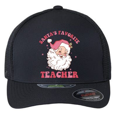 SantaS Favorite Teacher Pink Santa Christmas Teacher Great Gift Flexfit Unipanel Trucker Cap