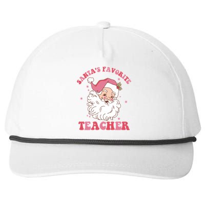 SantaS Favorite Teacher Pink Santa Christmas Teacher Great Gift Snapback Five-Panel Rope Hat