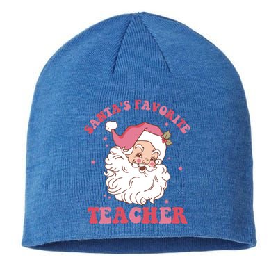 SantaS Favorite Teacher Pink Santa Christmas Teacher Great Gift Sustainable Beanie