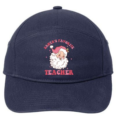 SantaS Favorite Teacher Pink Santa Christmas Teacher Great Gift 7-Panel Snapback Hat