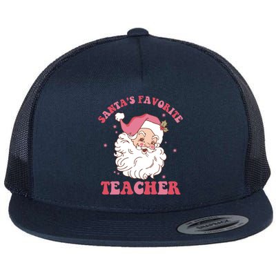 SantaS Favorite Teacher Pink Santa Christmas Teacher Great Gift Flat Bill Trucker Hat