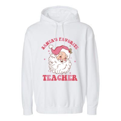 SantaS Favorite Teacher Pink Santa Christmas Teacher Great Gift Garment-Dyed Fleece Hoodie