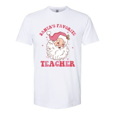 SantaS Favorite Teacher Pink Santa Christmas Teacher Great Gift Softstyle® CVC T-Shirt