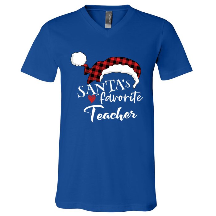 SantaS Favorite Teacher Gift V-Neck T-Shirt