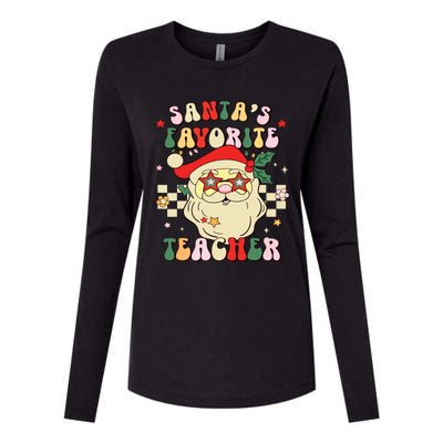 Santa Favorite Teacher Groovy Retro Christmas Boy Girl Womens Cotton Relaxed Long Sleeve T-Shirt