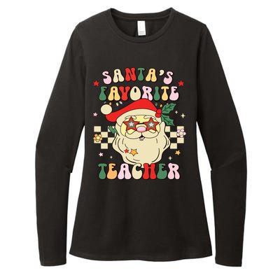 Santa Favorite Teacher Groovy Retro Christmas Boy Girl Womens CVC Long Sleeve Shirt