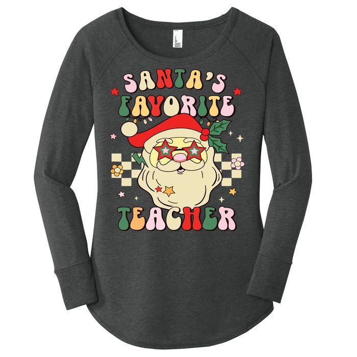 Santa Favorite Teacher Groovy Retro Christmas Boy Girl Women's Perfect Tri Tunic Long Sleeve Shirt