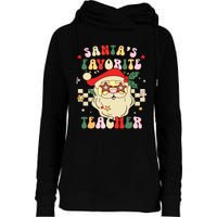 Santa Favorite Teacher Groovy Retro Christmas Boy Girl Womens Funnel Neck Pullover Hood