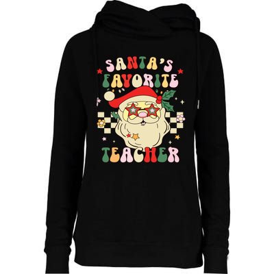 Santa Favorite Teacher Groovy Retro Christmas Boy Girl Womens Funnel Neck Pullover Hood