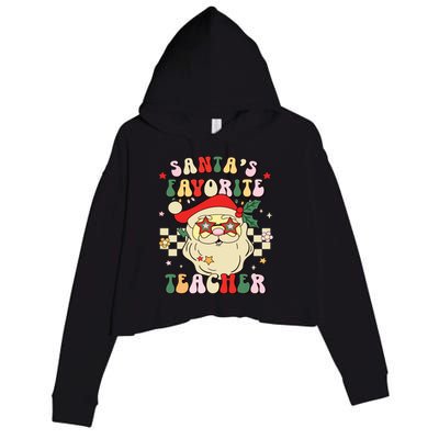 Santa Favorite Teacher Groovy Retro Christmas Boy Girl Crop Fleece Hoodie