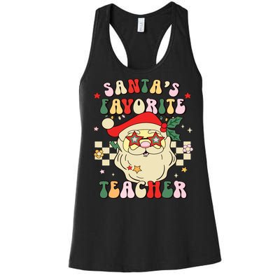 Santa Favorite Teacher Groovy Retro Christmas Boy Girl Women's Racerback Tank