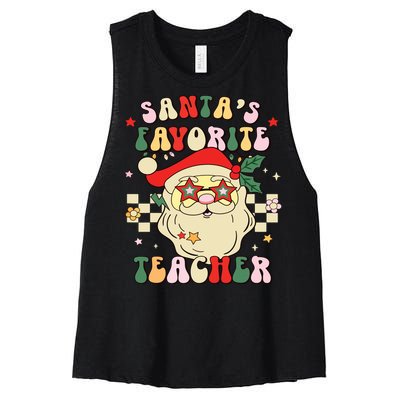 Santa Favorite Teacher Groovy Retro Christmas Boy Girl Women's Racerback Cropped Tank