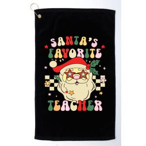 Santa Favorite Teacher Groovy Retro Christmas Boy Girl Platinum Collection Golf Towel