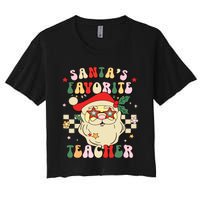 Santa Favorite Teacher Groovy Retro Christmas Boy Girl Women's Crop Top Tee