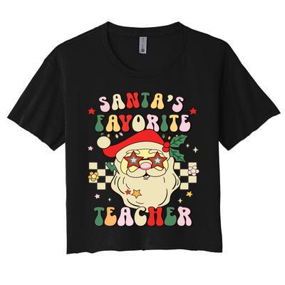 Santa Favorite Teacher Groovy Retro Christmas Boy Girl Women's Crop Top Tee