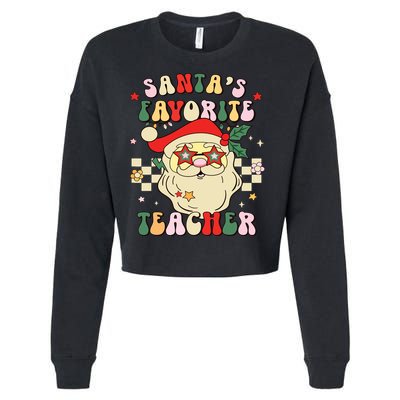 Santa Favorite Teacher Groovy Retro Christmas Boy Girl Cropped Pullover Crew