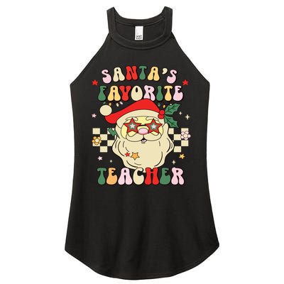 Santa Favorite Teacher Groovy Retro Christmas Boy Girl Women's Perfect Tri Rocker Tank