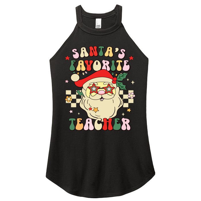 Santa Favorite Teacher Groovy Retro Christmas Boy Girl Women's Perfect Tri Rocker Tank