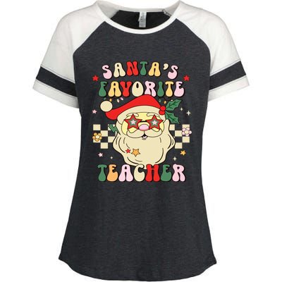 Santa Favorite Teacher Groovy Retro Christmas Boy Girl Enza Ladies Jersey Colorblock Tee