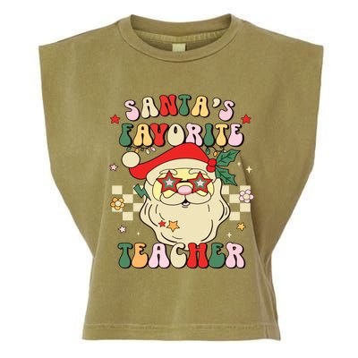 Santa Favorite Teacher Groovy Retro Christmas Boy Girl Garment-Dyed Women's Muscle Tee