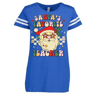 Santa Favorite Teacher Groovy Retro Christmas Boy Girl Enza Ladies Jersey Football T-Shirt