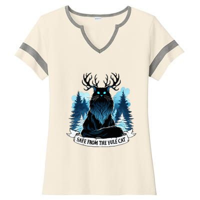 Safe From The Yule Cat Christmas Icelandic Iceland Folklore Ladies Halftime Notch Neck Tee