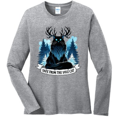 Safe From The Yule Cat Christmas Icelandic Iceland Folklore Ladies Long Sleeve Shirt