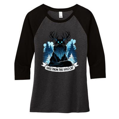 Safe From The Yule Cat Christmas Icelandic Iceland Folklore Women's Tri-Blend 3/4-Sleeve Raglan Shirt