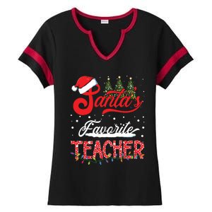 Santas Favorite Teacher Family Matching Group Christmas Ladies Halftime Notch Neck Tee