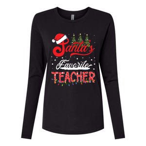 Santas Favorite Teacher Family Matching Group Christmas Womens Cotton Relaxed Long Sleeve T-Shirt