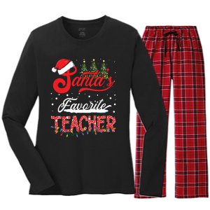 Santas Favorite Teacher Family Matching Group Christmas Women's Long Sleeve Flannel Pajama Set 