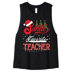 Santas Favorite Teacher Family Matching Group Christmas Women's Racerback Cropped Tank